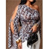 image:imageGORGLITTER Womens Plus Size Asymmetrical Tops Sexy Off The Shoulder BlouseLeopard Print