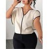 image:imageGORGLITTER Womens Plus Size Blouse Tops Dressy Short Sleeve V Neck Shirts Elegant Business Casual Going Out OutfitsApricot