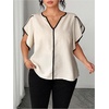 image:imageGORGLITTER Womens Plus Size Blouse Tops Dressy Short Sleeve V Neck Shirts Elegant Business Casual Going Out OutfitsApricot