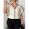 image:imageGORGLITTER Womens Plus Size Blouse Tops Dressy Short Sleeve V Neck Shirts Elegant Business Casual Going Out OutfitsApricot