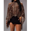 image:imageGORGLITTER Womens Plus Size Cold Shoulder Tops Leopard Print Poncho BlouseBrown