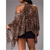 image:imageGORGLITTER Womens Plus Size Cold Shoulder Tops Leopard Print Poncho BlouseBrown
