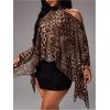 image:imageGORGLITTER Womens Plus Size Cold Shoulder Tops Leopard Print Poncho BlouseBrown