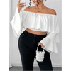 image:imageGORGLITTER Womens Plus Size Off The Shoulder Tops Bell Sleeve Crop TopWhite