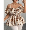 image:imageGORGLITTER Womens Plus Size Peplum Going Out Tops Cute Blouse Shirt DressyBrown