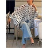 image:imageGORGLITTER Womens Polka Dots Chiffon Blouses Lantern Sleeve Flowy TopsBlack and White