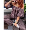 image:imageGORGLITTER Womens Polka Dots Off The Shoulder Tops Puff Sleeve BlouseCoffee Brown