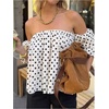 image:imageGORGLITTER Womens Polka Dots Off The Shoulder Tops Puff Sleeve BlouseWhite1