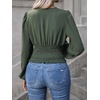 image:imageGORGLITTER Womens Ruched V Neck Blouse Business Casual Cinched Waist TopArmy Green