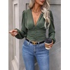image:imageGORGLITTER Womens Ruched V Neck Blouse Business Casual Cinched Waist TopArmy Green