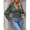 image:imageGORGLITTER Womens Ruched V Neck Blouse Business Casual Cinched Waist TopArmy Green