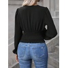 image:imageGORGLITTER Womens Ruched V Neck Blouse Business Casual Cinched Waist TopBlack