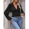 image:imageGORGLITTER Womens Ruched V Neck Blouse Business Casual Cinched Waist TopBlack
