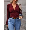 image:imageGORGLITTER Womens Ruched V Neck Blouse Business Casual Cinched Waist TopBurgundy