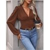 image:imageGORGLITTER Womens Ruched V Neck Blouse Business Casual Cinched Waist TopChocolate Brown