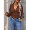 image:imageGORGLITTER Womens Ruched V Neck Blouse Business Casual Cinched Waist TopChocolate Brown