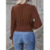 image:imageGORGLITTER Womens Ruched V Neck Blouse Business Casual Cinched Waist TopChocolate Brown