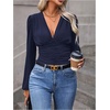 image:imageGORGLITTER Womens Ruched V Neck Blouse Business Casual Cinched Waist TopDark Blue
