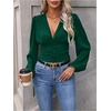 image:imageGORGLITTER Womens Ruched V Neck Blouse Business Casual Cinched Waist TopDark Green