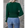 image:imageGORGLITTER Womens Ruched V Neck Blouse Business Casual Cinched Waist TopDark Green