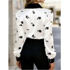 image:imageGORGLITTER Womens Satin Button Down Shirts Silk Bow Floral Elegant Dressy Business Casual Long Sleeve Blouse TopsWhite