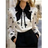 image:imageGORGLITTER Womens Satin Button Down Shirts Silk Bow Floral Elegant Dressy Business Casual Long Sleeve Blouse TopsWhite