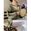 image:imageGORGLITTER Womens Shiny Peplum Blouse Dressy Long Lantern Sleeve High Low Hem Business Casual Party TopsDark Green