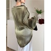 image:imageGORGLITTER Womens Shiny Peplum Blouse Dressy Long Lantern Sleeve High Low Hem Business Casual Party TopsDark Green