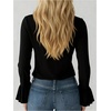 image:imageGORGLITTER Womens Tie Front Ruffle Chiffon Blouse Elegant V Neck Bell Long Sleeve Going Out Shirt TopsBlack