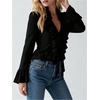 image:imageGORGLITTER Womens Tie Front Ruffle Chiffon Blouse Elegant V Neck Bell Long Sleeve Going Out Shirt TopsBlack