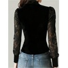 image:imageGORGLITTER Womens Velvet Lace Blouse Y2K Long Sleeve Goth Fall Shirt TopsBlack
