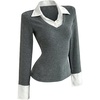 image:imageGORGLITTER Womens 2 in 1 Style Long Sleeve Blouse Dressy Casual Button Down Collared Knit Tight ShirtsDark Grey