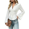 image:imageGORGLITTER Womens Bell Long Sleeve Button Down Shirts Cinched Waist TopsWhite