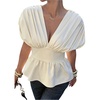 image:imageGORGLITTER Womens Cinched Waist Peplum Tops Dressy Ruffle Babydoll ShirtApricot