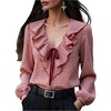 image:imageGORGLITTER Womens Gingham Top Ruffle Tie Front Bishop Long Sleeve V Neck Blouse Vintage Dressy Casual Office ShirtRed