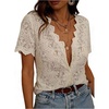 image:imageGORGLITTER Womens Lace Blouse Tops Sheer Dressy Button Up Elegant Date Night Going Out Short Sleeve V Neck ShirtsApricot