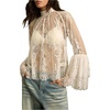 image:imageGORGLITTER Womens Lace Flowy Blouses Mock Neck Bell Sleeve Boho TopsWhite