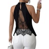 image:imageGORGLITTER Womens Lace Sheer Mesh Asymmetrical Blouse Tank Halter TopsBlack