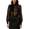 image:imageGORGLITTER Womens Mesh Sheer Blouse Bow Neck Bishop Long Sleeve TopsBlack