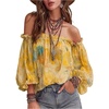image:imageGORGLITTER Womens Off The Shoulder Tops 34 Sleeve Floral Chiffon BlouseYellow