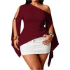 image:imageGORGLITTER Womens Plus Size Asymmetrical Tops Sexy Off The Shoulder BlouseRed