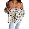 image:imageGORGLITTER Womens Polka Dots Off The Shoulder Tops Puff Sleeve BlouseWhite1