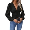 image:imageGORGLITTER Womens Ruched V Neck Blouse Business Casual Cinched Waist TopBlack