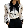 image:imageGORGLITTER Womens Satin Button Down Shirts Silk Bow Floral Elegant Dressy Business Casual Long Sleeve Blouse TopsWhite