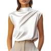image:imageGORGLITTER Womens Silk Satin Tops Blouse Dressy Business Casual Work ShirtSolid White