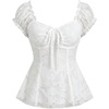 image:imageGORGLITTER Womens Smocked Peplum Tie Front Blouse Floral Jacquard Sweetheart Neck Puff Sleeve Babydoll TopsWhite