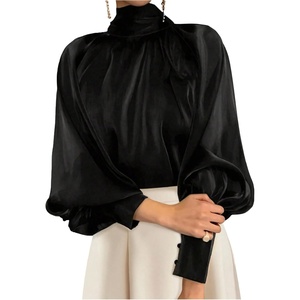 image:imageGORGLITTER Womens Elegant Satin Tops Blouses Dressy Long Sleeve ShirtsBlack