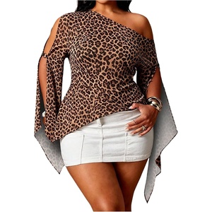 image:imageGORGLITTER Womens Plus Size Asymmetrical Tops Sexy Off The Shoulder BlouseCheetah Print