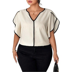 image:imageGORGLITTER Womens Plus Size Blouse Tops Dressy Short Sleeve V Neck Shirts Elegant Business Casual Going Out OutfitsApricot