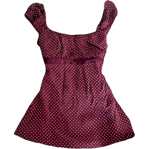 image:imageGORGLITTER Womens Polka Dots Babydoll Tops Cute Square Neck Y2k Peplum TopBurgundy